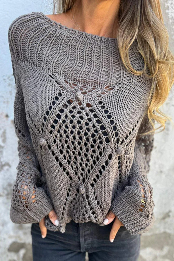 Loose Hollow Round Neck Casual Knitted Sweater
