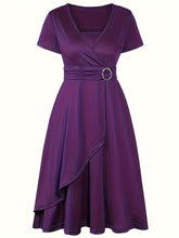 Load image into Gallery viewer, Elegant  V-Neck Asymmetrical Ruffled Midi Dress
