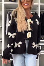 Load image into Gallery viewer, Bow Tie Round Neck Long Sleeve Knitted Cardigan

