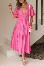Load image into Gallery viewer, Sweet Elegant V Neck Puff Short Sleeves Tiered Midi Dress
