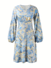 Load image into Gallery viewer, Long Sleeve V-neck Printed Midi Dress

