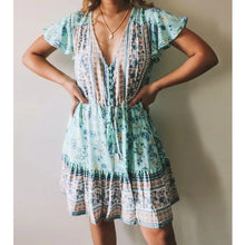 Load image into Gallery viewer, Blue Floral Print Mini Dress Sundress
