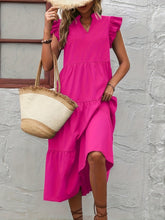 Load image into Gallery viewer, Loose V Neck Ruffle Sleeve Tiered Midi Dress
