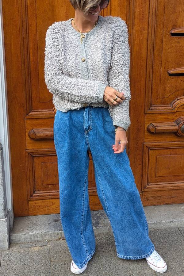 Beige Button Knit Cardigan