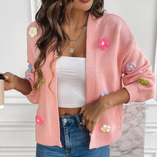 Load image into Gallery viewer, Peach Pink Hand Hook Flower Knitted Cardigan
