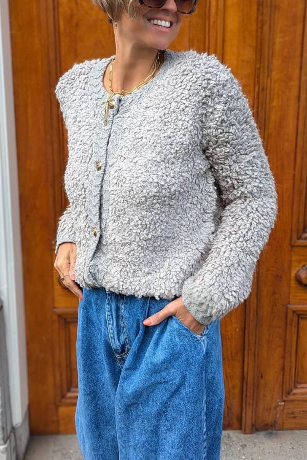 Beige Button Knit Cardigan