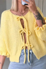 Load image into Gallery viewer, Yellow Flared Sleeve  Lace Up Cardigan
