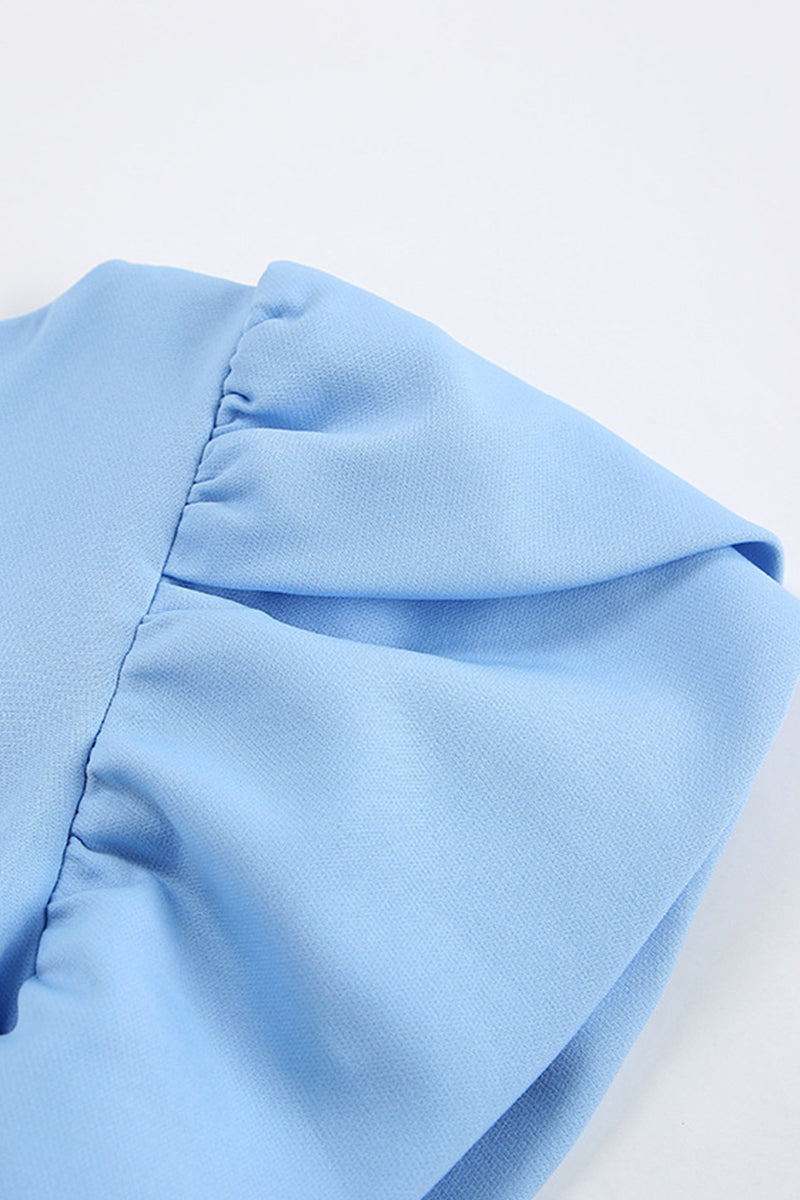 Elegant Blue Flounce Slit Back Midi Dress