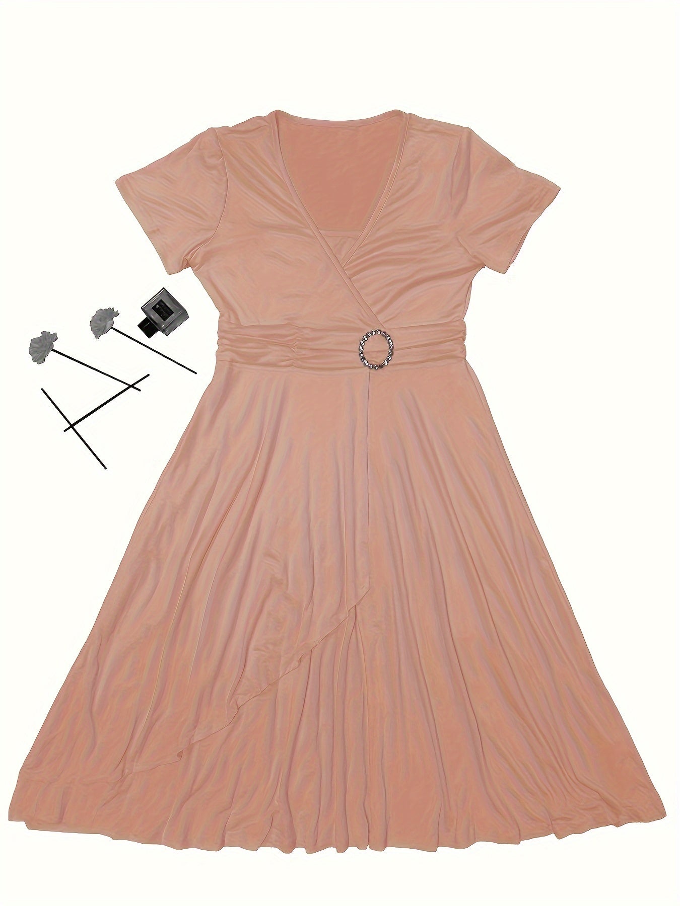Elegant  V-Neck Asymmetrical Ruffled Midi Dress