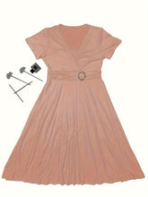 Load image into Gallery viewer, Elegant  V-Neck Asymmetrical Ruffled Midi Dress

