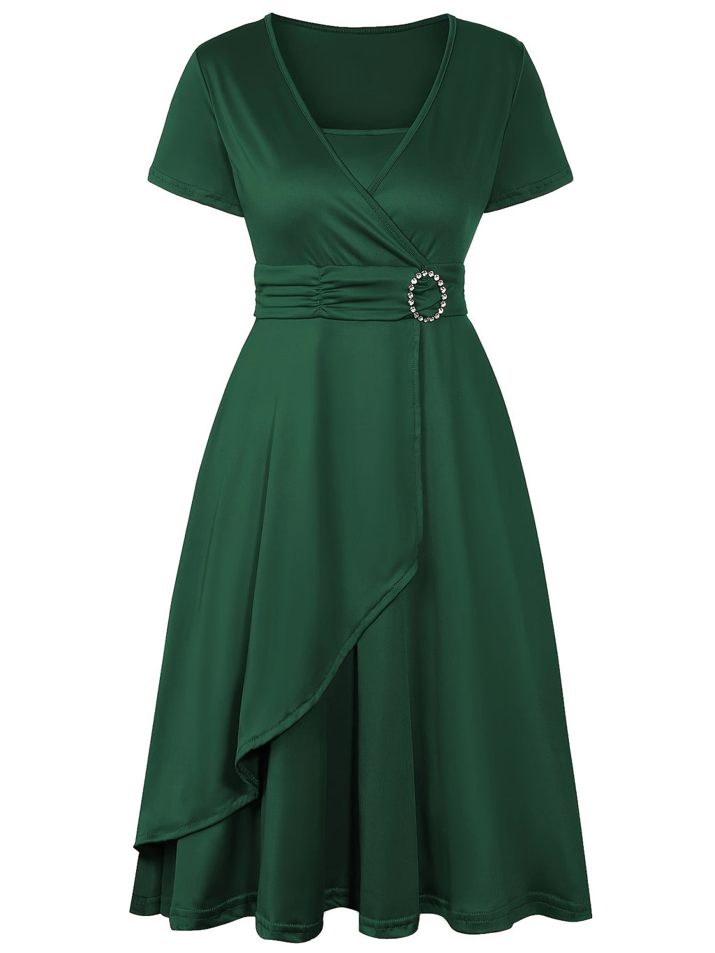 Elegant  V-Neck Asymmetrical Ruffled Midi Dress