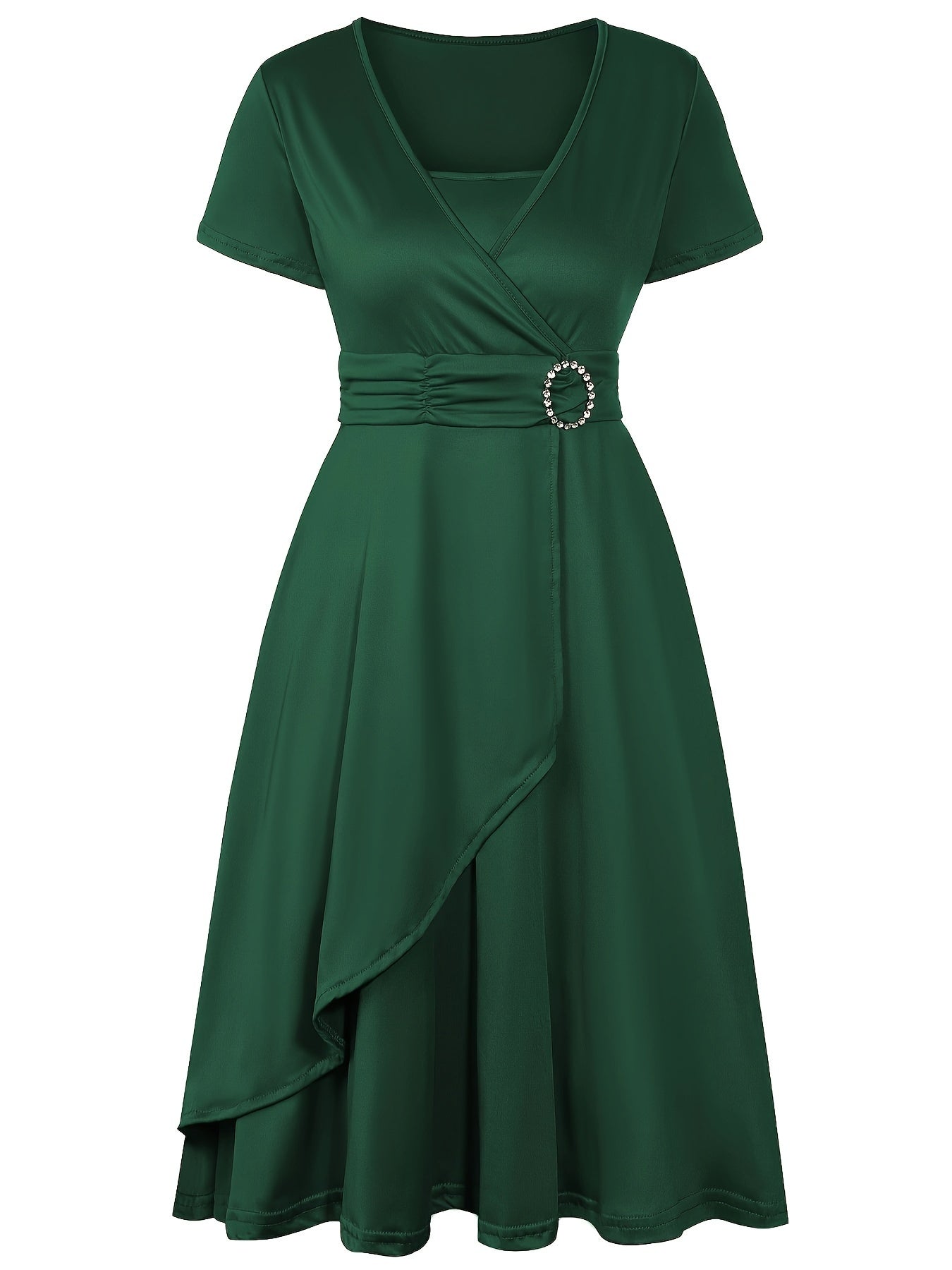 Elegant  V-Neck Asymmetrical Ruffled Midi Dress