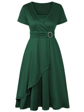 Load image into Gallery viewer, Elegant  V-Neck Asymmetrical Ruffled Midi Dress
