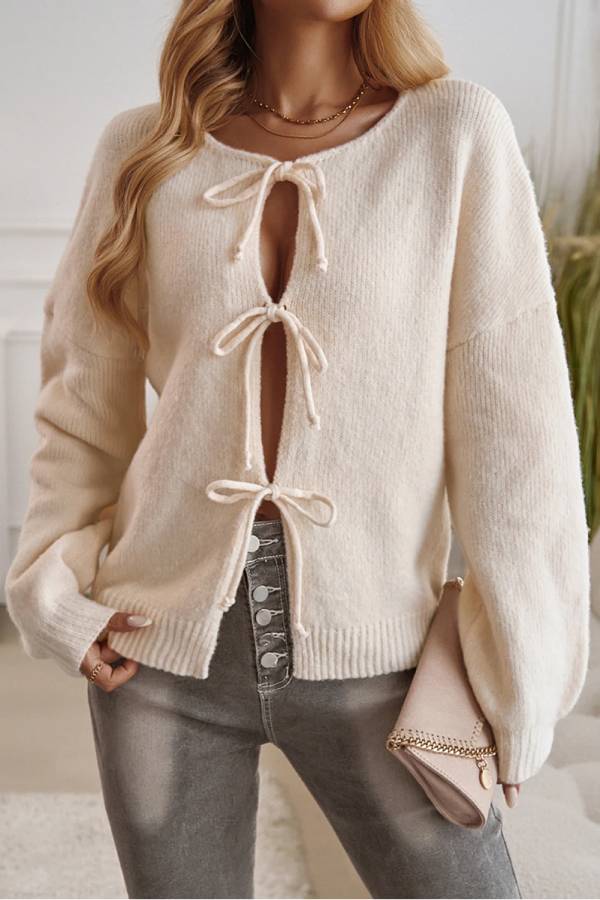 Apricot Casual Loose Tied Cardigan Sweater