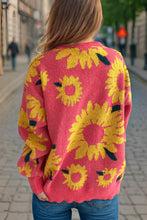 Load image into Gallery viewer, Sunflower Jacquard Crewneck Long Sleeve Knit Pullover Sweater
