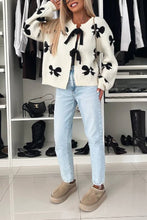 Load image into Gallery viewer, Bow Pattern Front Tie-up Long Sleeve Loose Cardigan
