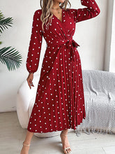 Load image into Gallery viewer, Classic V-neck Long Sleeves Polka Dots Print Midi Dress
