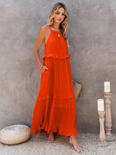 Load image into Gallery viewer, Ruffled Sleeveless Tiered Maxi Dress with Pockets
