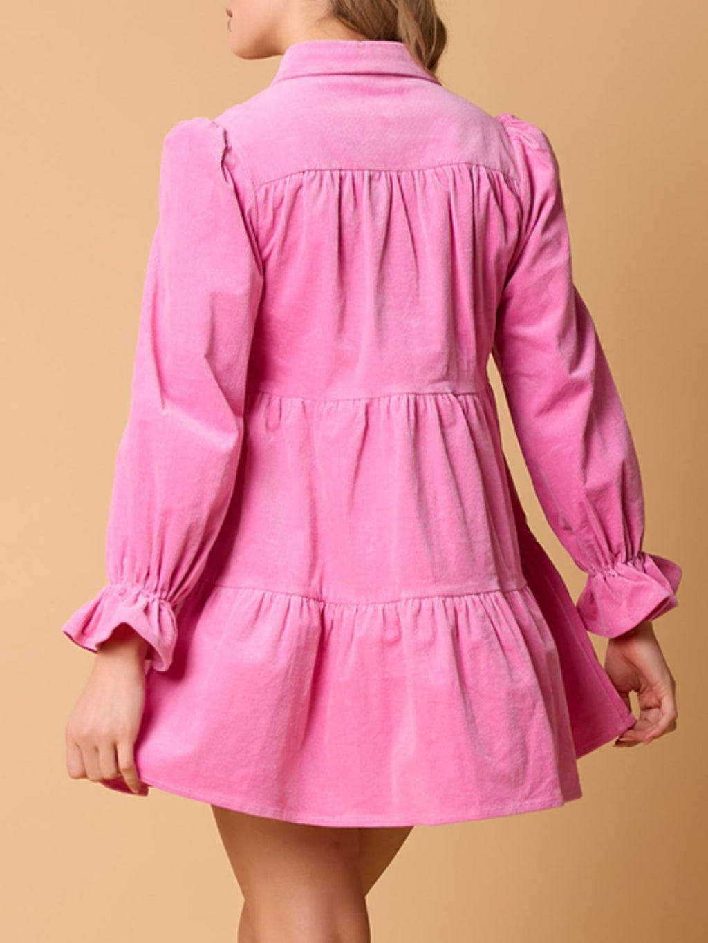 Collared Neck Flounce Sleeve Bow Mini Dress