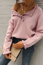 Load image into Gallery viewer, Chic Long Sleeve Button Down Ruffle Knit Pullover Sweater
