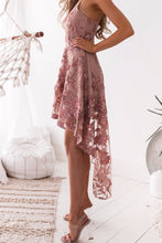Load image into Gallery viewer, Sexy Pink Lace Embroidery High Low Midi Dress
