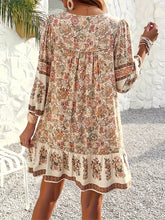 Load image into Gallery viewer, Loose Boho Long Sleeve Floral Tie Neck Mini Dress
