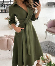 Load image into Gallery viewer, Collar Long Sleeves Wrap Midi Dress
