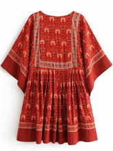 Load image into Gallery viewer, Red Bohemian Floral Tunic Dress
