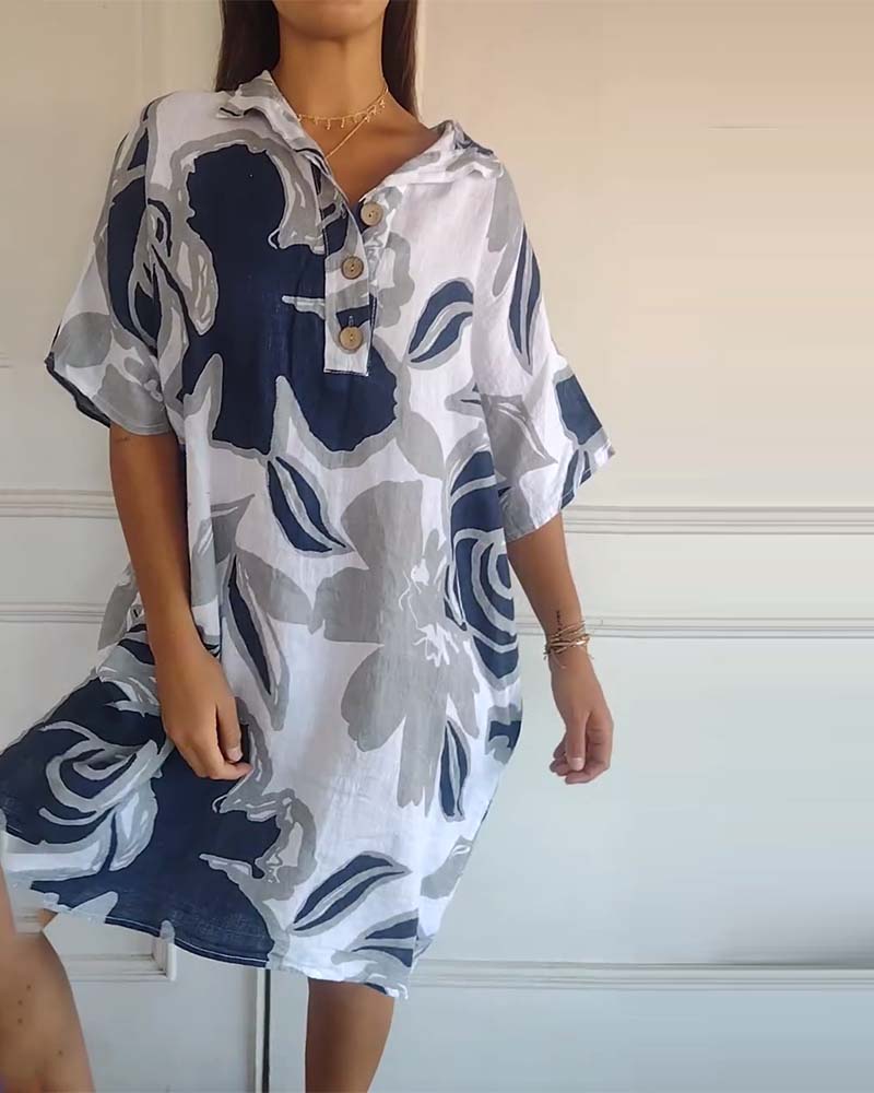 Floral Print Short Sleeves Pocket Mini Dress