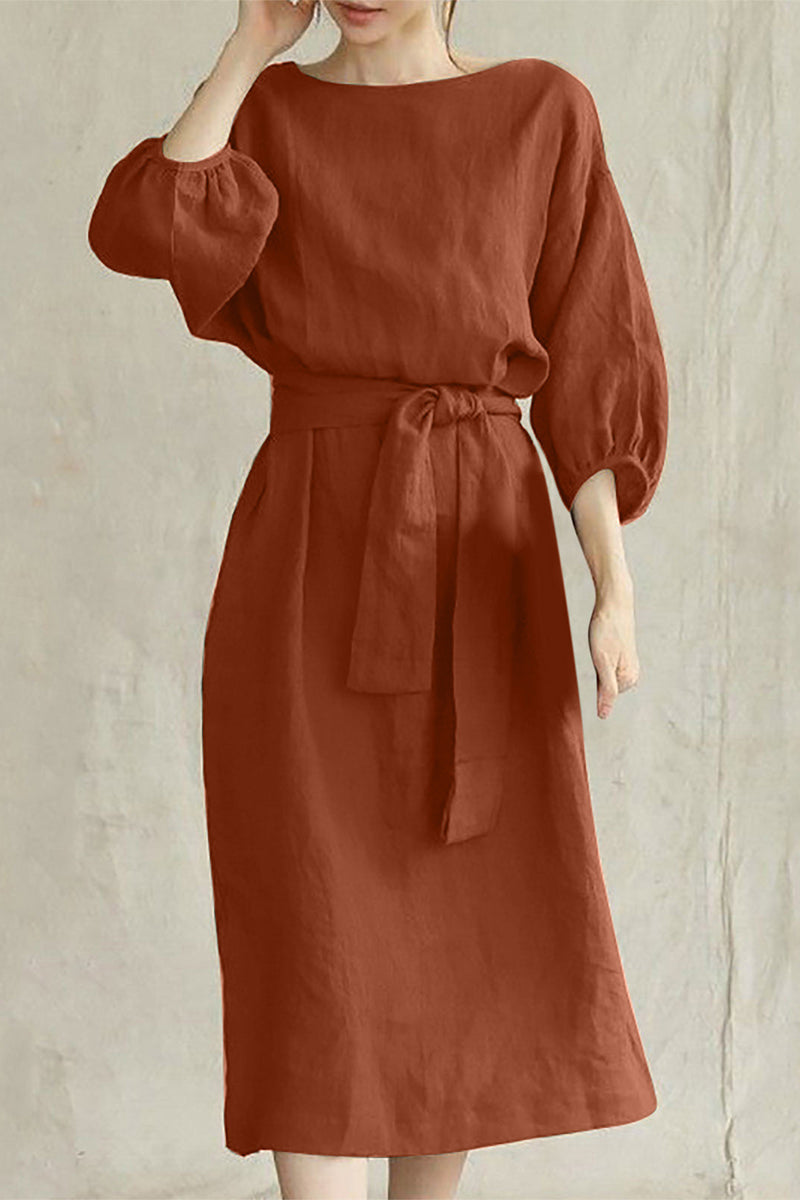 Casual Daily Roun Neck 3/4 Sleeves Midi Dress