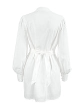 Load image into Gallery viewer, White Long Sleeves Buttons Down Tied Waist Mini Dress
