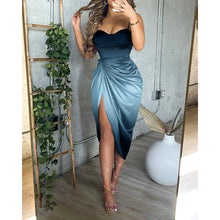 Load image into Gallery viewer, Elegant Spaghetti Strap Ruched Irregular Split Side Midi Dress
