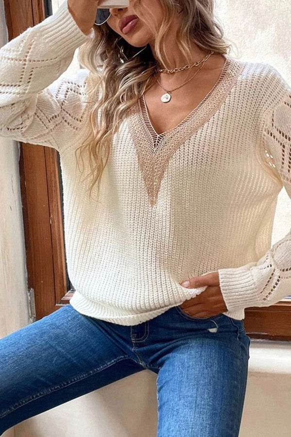 Loose Casual Lace Patchwork Pullover Sweater