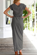 Load image into Gallery viewer, Casual Round Neck Irregular Ruched Slit Front Midi Dress

