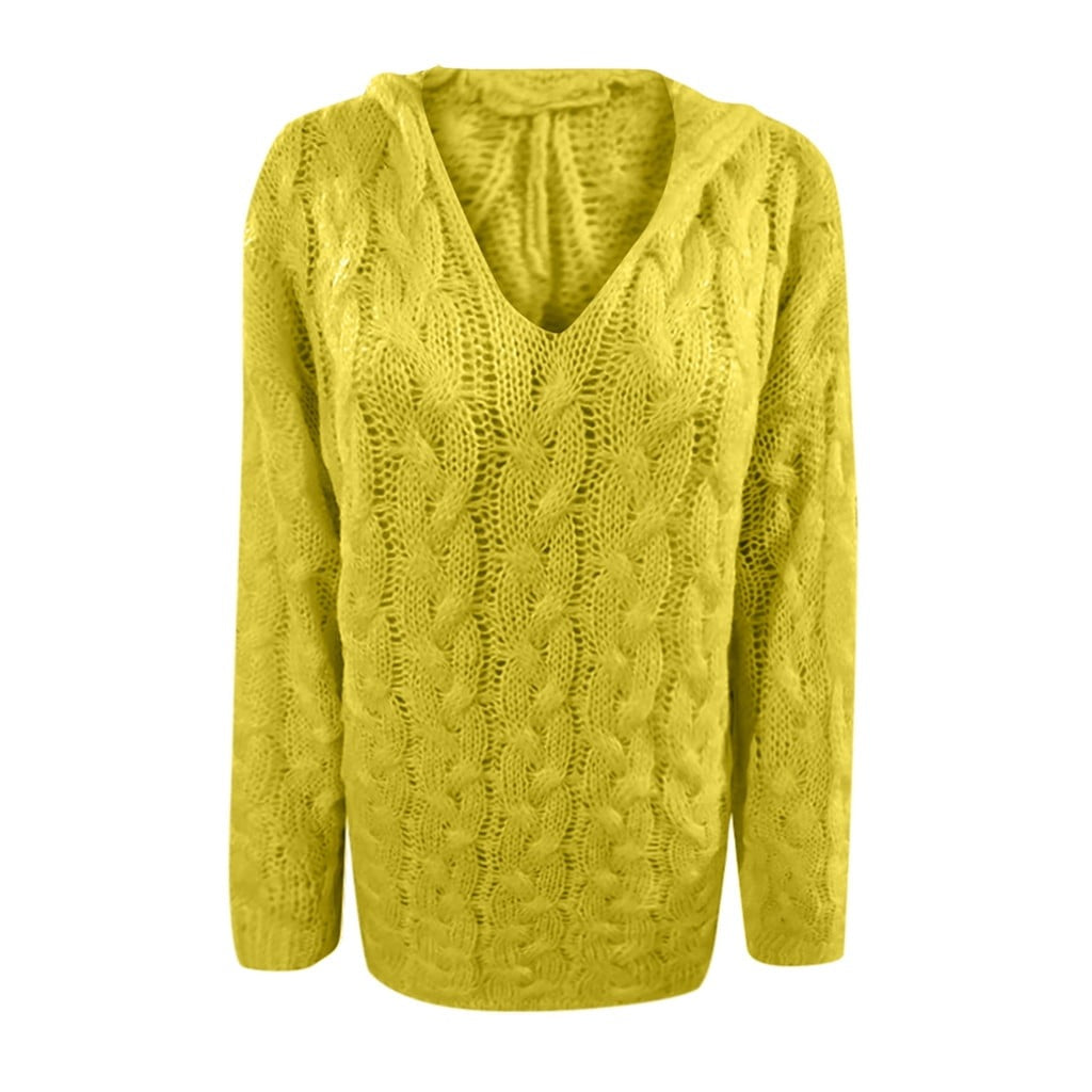 Baggy Casual Knitwear Tops Hooded Jumper Long Sleeve V Neck Loose Sweater
