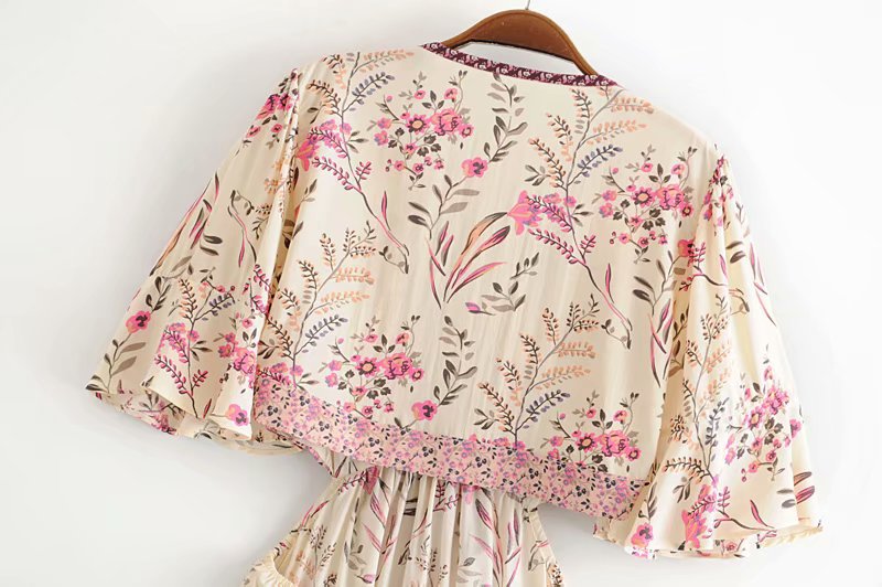 Boho Beige Floral Print High Low Dress