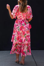 Load image into Gallery viewer, Pink Floral Squared Neck Tied Midi Dress
