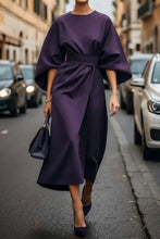 Load image into Gallery viewer, Elegant O Neck Long Sleeves Ruched Midi Dress
