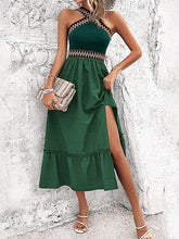 Load image into Gallery viewer, Embroidered Sleeveless Loose Halter-Neck Split Side Midi Dress
