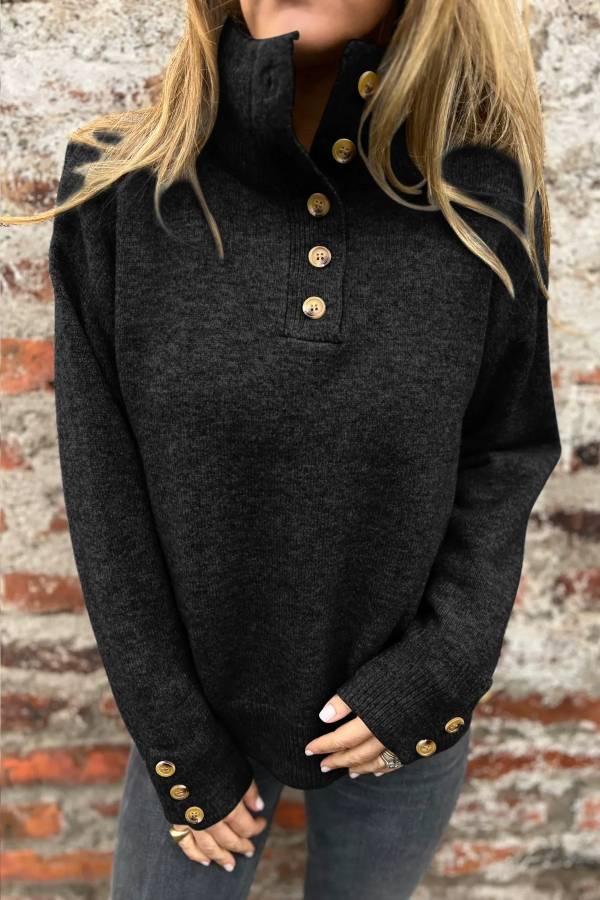 Collar Buttons Casual Loose Sweater