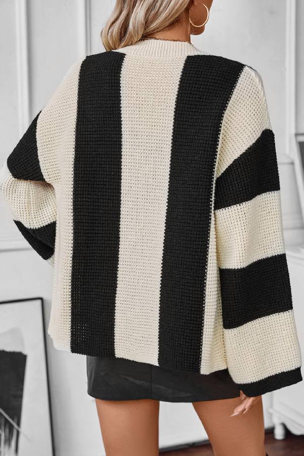 Contrast Striped Casual Loose Women's Knitted Cardigan