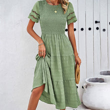 Load image into Gallery viewer, Elegant Round Neck Short Smocked Tiered Midi Dress

