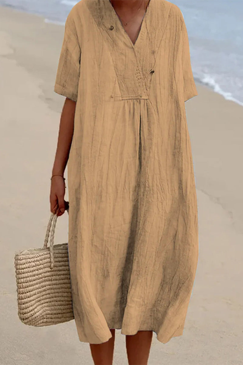 Casual Simplicity V Neck Short Sleeve Dress