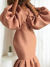 Load image into Gallery viewer, Long Lantern Sleeves V-neck Fishtail Mini Dress
