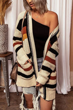 Load image into Gallery viewer, Casual Knitted Striped Printed V-neck Long-sleeved Cardigan
