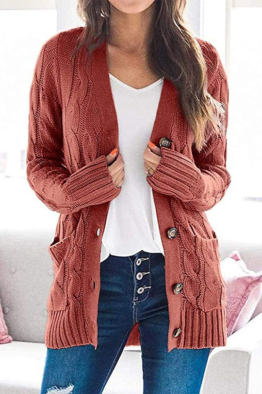 Casual Knitted Solid Color Button Down Chunky Outwear Cardigan