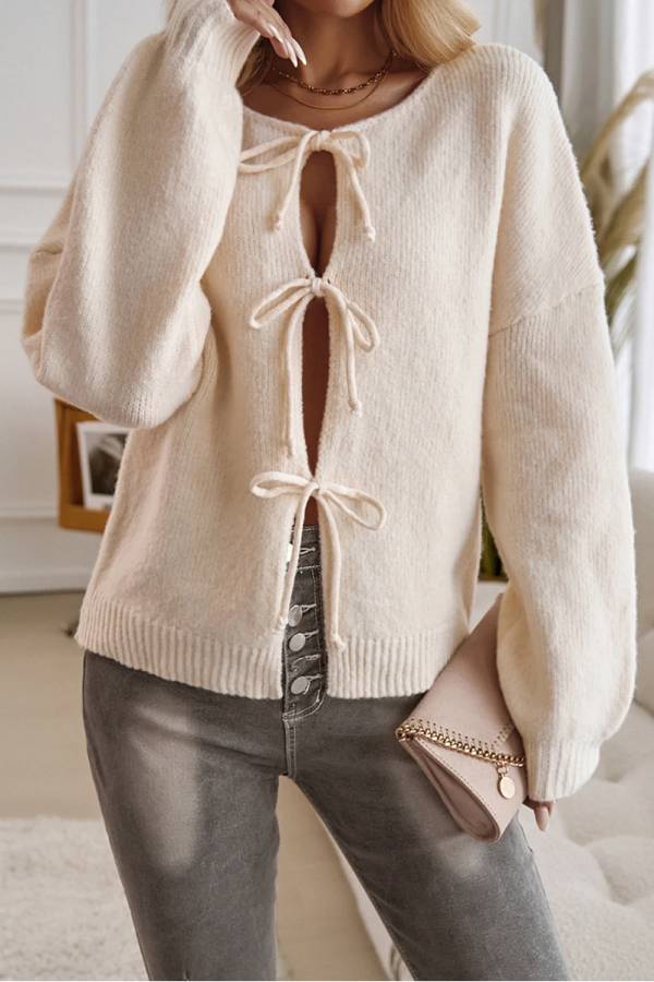 Apricot Casual Loose Tied Cardigan Sweater