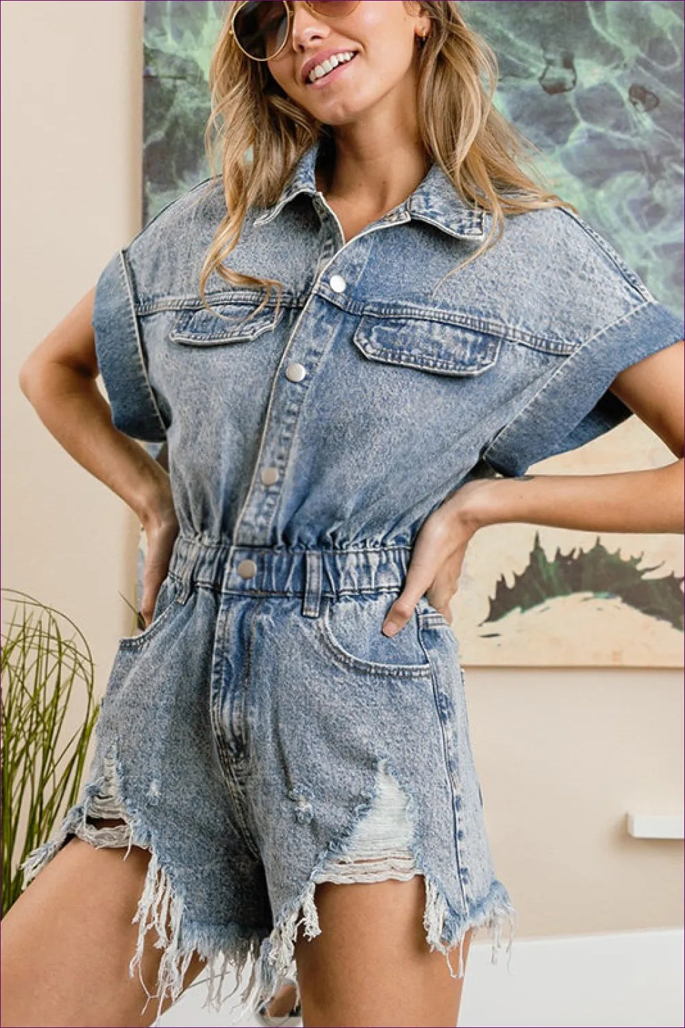Casual Denim Button Down Romper