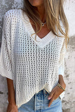 Load image into Gallery viewer, Simple Hollow V-neck Long-sleeved Casual Loose Knitted Top
