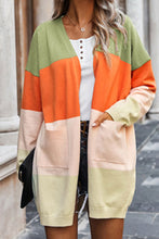 Load image into Gallery viewer, Contrasting rainbow paneled striped long cardigan sweater with pockets
